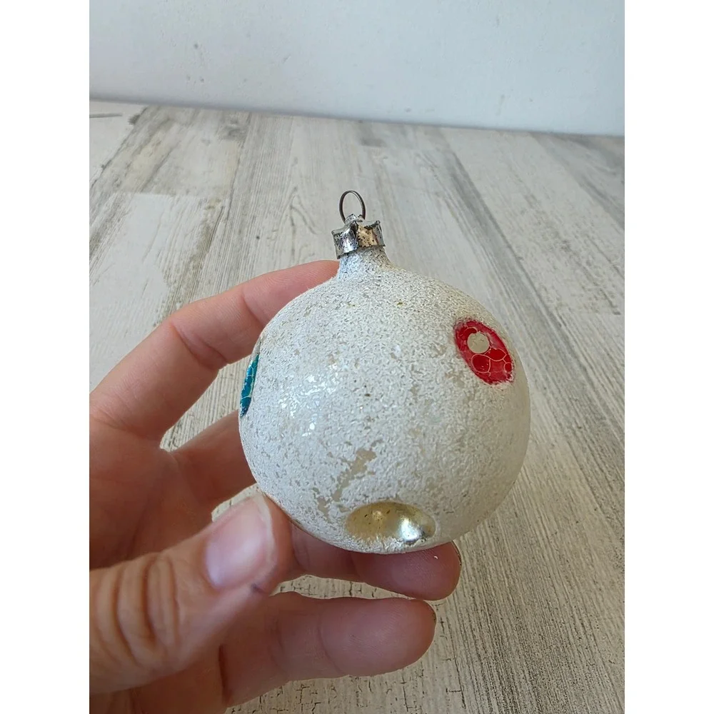 Vintage West Germany indent atomic space age rainbow Micah white glass ornament
